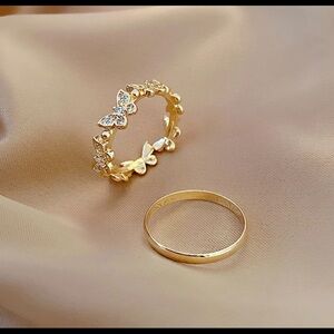 18K Gold Plated Stainless Steel Butterfly Ring Set.
